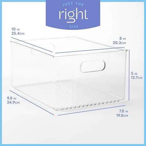 Plastic Food Storage 6 Pack Clear Container Bin with Handles for Organizing Kitchen, Pantry, Refrigerator, Freezer, Pantry, Cabinet, Closet, Bathroom 10”x8”x5” - Image 3