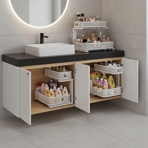 2 Pack Under Sink Organizer, Dual-Layer Pull Out Mesh Cabinet Rack with 5-Level Height Adjustment, Rust-Resistant Sliding Storage for Bathroom & Kitchen, Multi-Purpose 2-Tier Shelf - Image 6