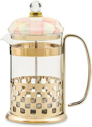 MACKENZIE-CHILDS Coffee French Press, Pink-and-White Rosy Check by Unknown