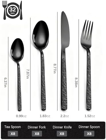 Black Silverware Set for 8 Modern Square Flatware Set Stainless Steel 32 Piece Cutlery Utensils Sets for Home Kitchen Restaurant Mirror Polished - Image 4