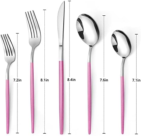 VANVRO Mirror Silver Rosy Silverware Set, 20-Piece Stainless Steel Flatware Set, Satin Finish tableware Cutlery Set, Service for 4, Home and Restaurant, Dishwasher Safe - Image 2