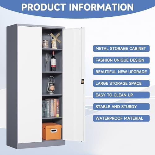 Metal Tool Storage Cabinet,Lockable File Cabinet with 2 Doors and 5 Adjustbale Shelves,Tall Cabinets for Garage Storage Systems for Home Office,Garage,Workshop - Image 6