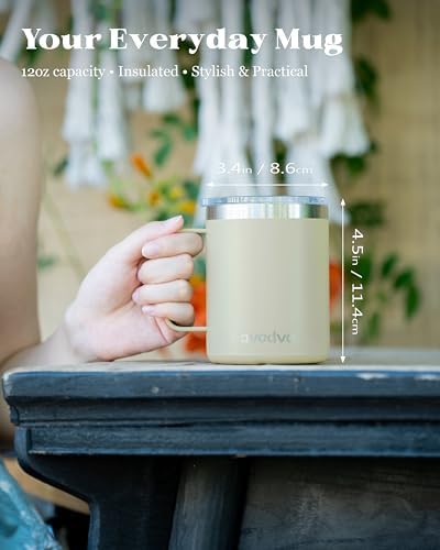 12oz Insulated Coffee Mug with 2 Lids & Handle, Stainless Steel Cup - Image 4