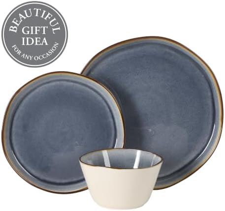 Gibson Elite Algeria River Plates and Bowls Sets, 12-Piece Stoneware Dinnerware Sets, Reactive Glaze Dish Set - Blue - Image 4