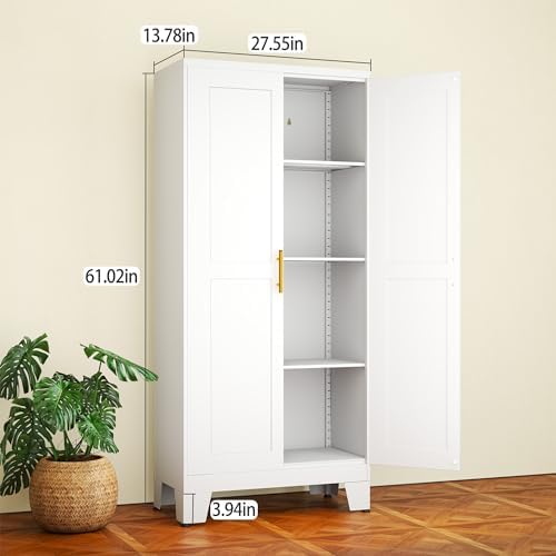 White Metal Storage Cabinet, 61" Kitchen Pantry Cabinets for Office - Image 2