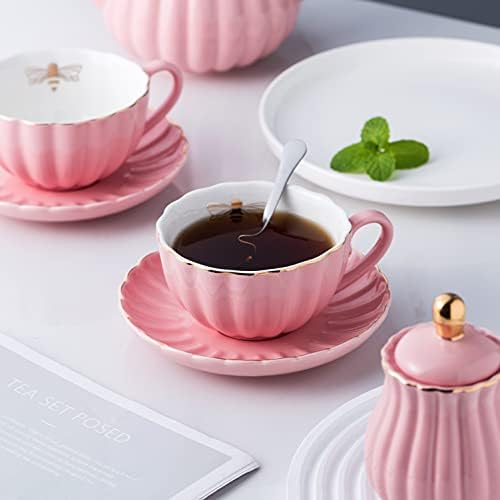 Jusalpha Porcelain Tea Set- 8 OZ Coffee/Teacup, Saucer, Cup Holder, Pink - Image 2