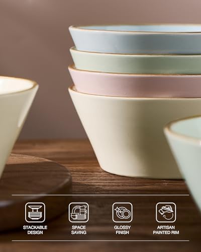 Famiware Saturn Dinnerware Sets, Ceramic Dishes for 4, Rimmed Plates, Bowls - Image 5