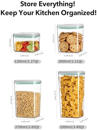 Airtight Food Storage Container with One-Touch Lid, 12-Piece Set (1.3, 2.1, 2.9, 3.6 QT* 3) Stackable Durable BPA-Free for Baking Supplies, Pasta & Systematic Bulk Organization - Image 6