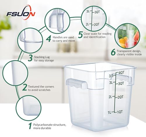 4 Pack 4 Qt Square Polycarbonate Food Storage Containers with Lids - Image 2