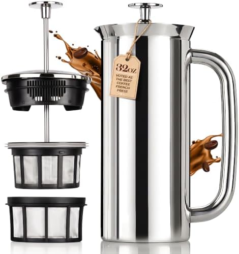 ESPRO P7 French Press, 32oz, Polished, Stainless Steel Coffee Maker by ESPRO