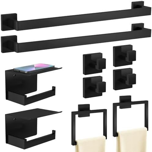 STWWO 10-Piece Matte Black Bathroom Hardware Accessories Set by STWWO
