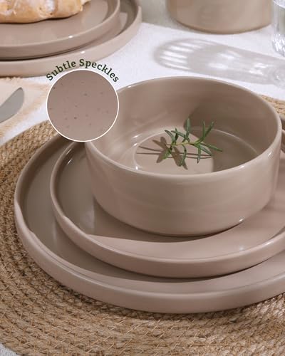 Famiware Nebula 16-Piece Dinnerware Set with Pasta Bowls, Cinnamon Brown - Image 3