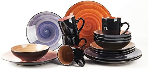 HomeVss, 16-Piece Dinnerware Set - Serves 4, Black and Speckled Purple Plates & Bowls Set | Microwave & Dishwasher Safe Mix Cobalt, Mocha, Rose, Spice - Image 2