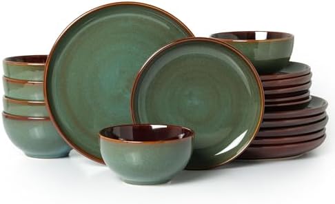 Pokini Ceramic Dinnerware Sets for 6, 18pcs Plates and Bowls Sets Dish Set by Pokini