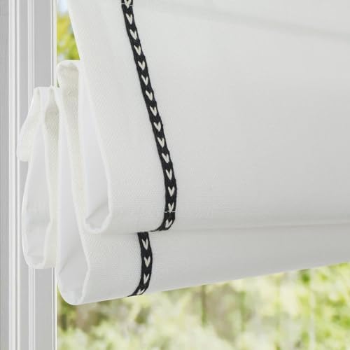 Cordless Roman Shades with Black & White Arrow Trim, Custom Size Blackout Light Filtering Roman Blinds, Washable Ribbon Border Roman Window Shades for Bedroom, Living Room, Kitchen, French Door by AimnidBlinds