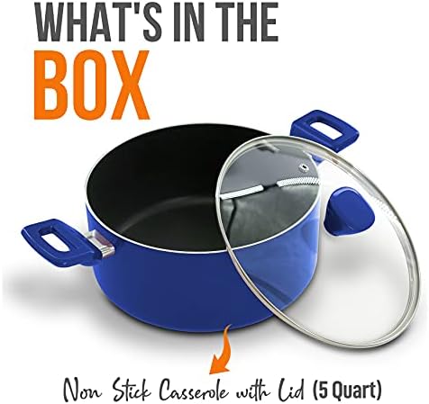 NutriChef Non-Stick Casserole with Lid - High-Qualified Kitchen Cookware with See-Through Tempered Glass Lids, 5 Quart (Works with Model: NCCWA13BU) - Image 7