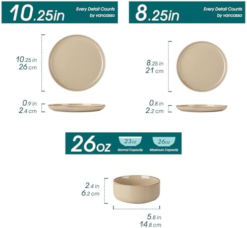 vancasso PLAYA Ceramic Plates and Bowls Sets, 24 Pieces Brown Dinnerware Sets for Kitchen, Reactive Glaze Dishes Set for 8, Dishwasher and Microwave Safe - Image 2