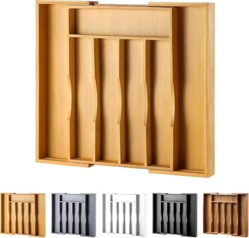 Expandable Bamboo Kitchen Drawer Organizer for Cutlery and Utensils, Adjustable Bamboo Wood Cutlery Tray in Drawer for Flatware and Silverware in Kitchen, (Natural) by oridom