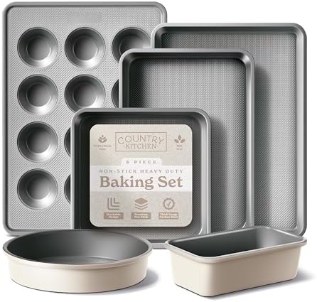 Country Kitchen Nonstick Stackable Bakeware Set - Durable, Easy Release Baking Set, Cream, 6 Pcs by CountryKitchen
