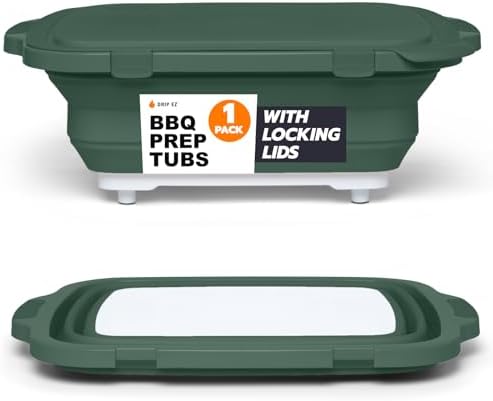 Drip EZ Collapsible BBQ Prep Tub - For Meal Prep Marinating Food Storage - Includes Cutting Board & Locking Lid - (1) OG - Green by DripEZ