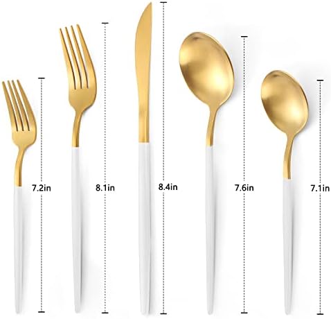 VANVRO Matte White Gold Silverware Set, 20-Piece Stainless Steel Flatware Set, Satin Finish tableware Cutlery Set, Service for 4, Home and Restaurant, Dishwasher Safe - Image 2