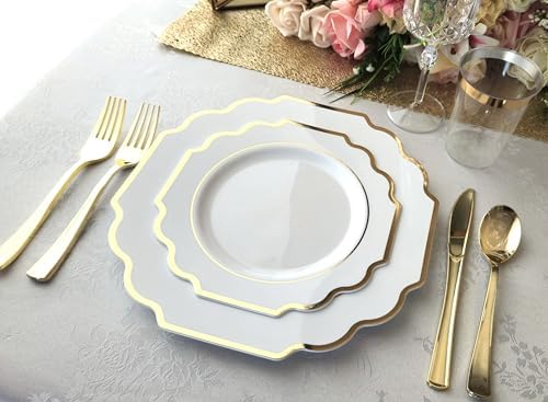 OCCASIONS Disposable Plastic Plates for 25 Guests (Imperial White & Gold) - Image 5