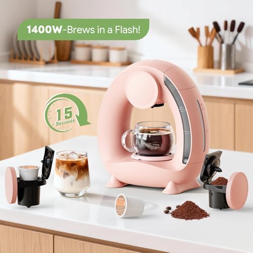 Pods and Grounds Single Serve Coffee Maker,Brew in 1 minute,Pink - Image 2