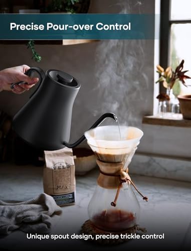 INTASTING Electric Kettle, Gooseneck Electric Kettle, ±1℉ Precise Temperature Control, Stainless Steel Interior, Quick Heating for Pour Over Coffee, Tea & Boiling Water, 0.9L (Black) - Image 4