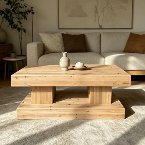 Rustic Solid Wood Coffee Table for Living Room, Big Rectangle Coffee Table - Image 3