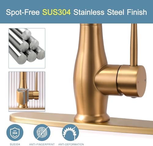 GIMILI Brushed Gold Kitchen Faucet with LED Light and Pull Down Sprayer - Image 5