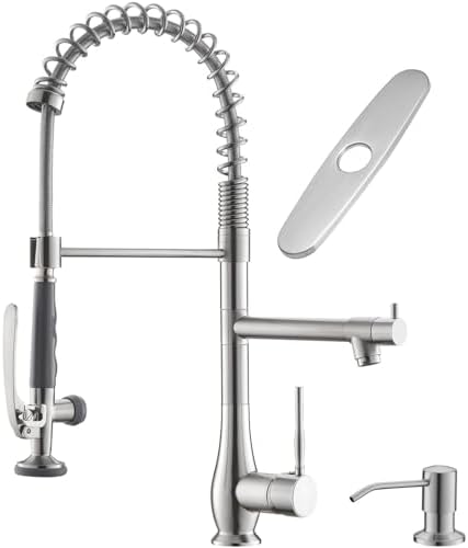GIMILI Brushed Nickel Commercial Kitchen Sink Faucet with Soap Dispenser by MoreChoicesForYourDreamHome
