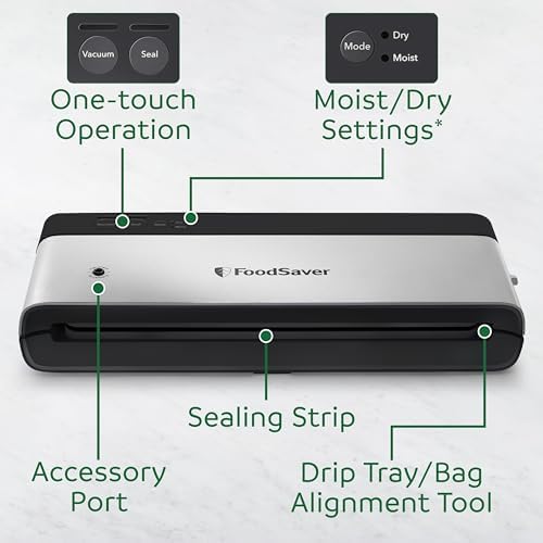 FoodSaver PowerVac Compact Vacuum Sealing Machine Stainless Steel & Black Vertical Storage VS0150 | Preserves freshness reduces bag waste for both dry and wet food - Image 5