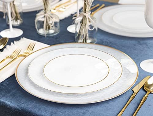 PLASTICPRO 64 Piece Combo Plate Set includes 32-7'' inch Plates & 32-10'' inch Plates White transparent Hammered Plastic PartyPlate Premium heavyweight Elegant, Disposable, Tableware, Dishes, - Image 2