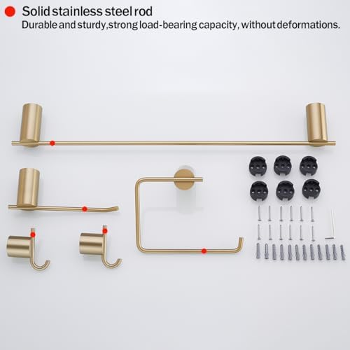 RANDOM Brushed Gold Bathroom Hardware Set 5 Pieces Include 24 inch Towel Bar Towel Ring Toilet Paper Holder Towel Hook for Bathroom,SUS304 Stainless Steel.RD96068S-5BG-2 - Image 6