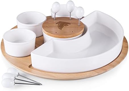 PICNIC TIME NFL Symphony Appetizer Serving Tray Set, Party Platter Set, Appetizer Plate, (Bamboo & White Ceramic) by PicnicTimeFamilyofBrands
