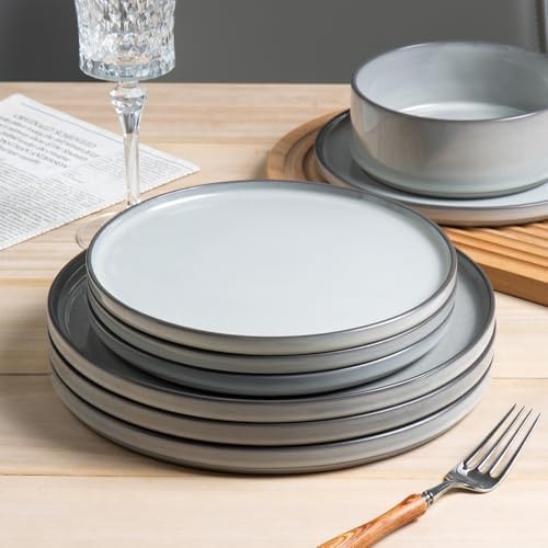 Dinnerware Sets for 4, 12 pcs Reactive Glaze Plates and Bowls Sets, Gary - Image 6