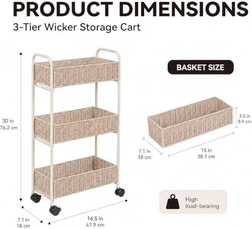 FOCHIER F Utility Slim Storage Cart,3-Tier Rolling Kitchen Office Laundry Room Cart with Wheels,Mobile Shelving Unit Organizer for Living Room,Bathroom, Baby Diaper,Art,Dining Room Narrow Places - Image 2