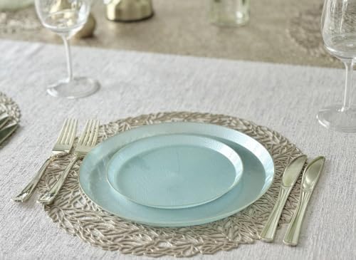 " OCCASIONS " 240 Plates Pack,(120 Guests) Heavyweight Premium Disposable Plastic Plates Set -120 x 10'' Dinner + 120 x 7'' Salad/Dessert (Reef - Aqua & Gold) - Image 2