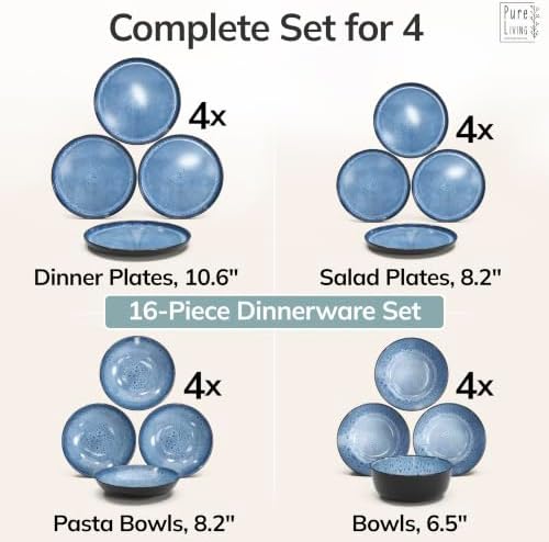 16 Piece Stoneware Dinnerware Set for 4, Handcrafted Plates and Bowls Set - Image 6