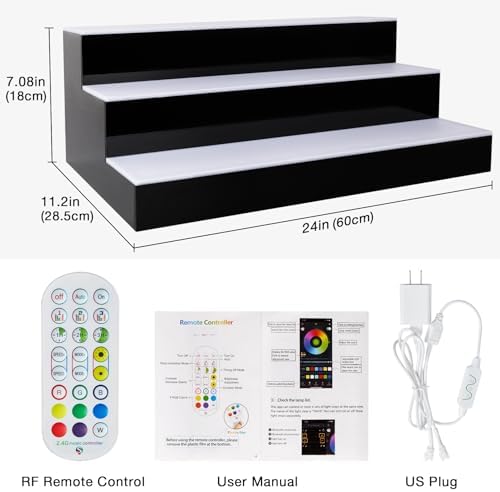 LED Lighted Liquor Bottle Display Shelf, 3 Tiers 24 Inch Bar Bottle Display Shelf with Remote and App Control for Home Bar Party Whiskey Wine Coffee Syrup Water Bottles Display - Image 2