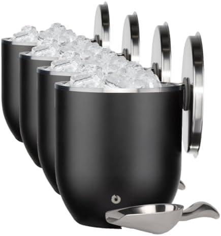 SNOWFOX Plus, Premium Vacuum Insulated Stainless Steel Ice Bucket with Lid/Scoop,Home Bar Accessories,Elegant Bartending Ice Buckets for Parties,Beautiful Outdoor Supplies,3L,Matte Black (Pack of 4) by Snowfox
