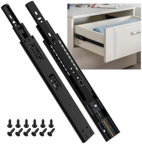 SHUHANG 1 Pair Soft Close Drawer Slides Rail 12 Inch Ball Bearing Full Extension 100 LB Capacity Heavy Duty Kitchen File Cabinet Dresser Trash Can Side Mount Glide Guide Track Black by SHUHANG