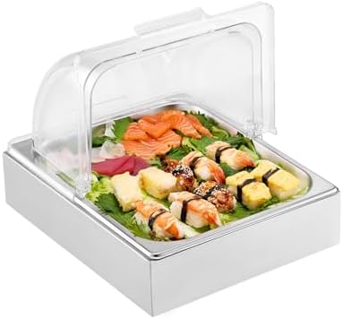 VEVOR Countertop Food Serving Display Container, 1 x 1/2 Pan Stainless Steel Food Serving Tray, Buffet Condiment Dispenser Display Rack with Clear Lid & Ice Tray, for Restaurant Hotel Kitchen Party by VEVOR