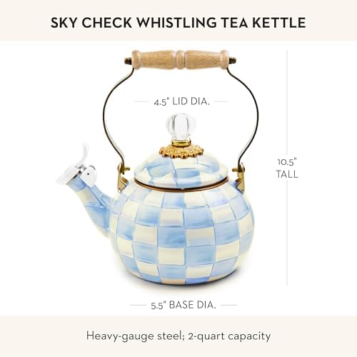 MACKENZIE-CHILDS Whistling Tea Kettle, Light-Blue-and-White Sky Check - Image 4