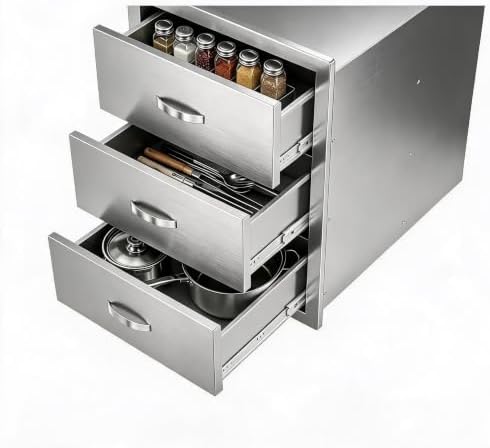 Garvee Outdoor Kitchen Drawers 15.7"WX17.7"DX21.6" H, Flush Mount Access BBQ Drawers with full Stainless Steel,Weatherproof & Rust-Resistant,for Outdoor Kitchen Island, Patio Grilling Tools & Spices by Garvee