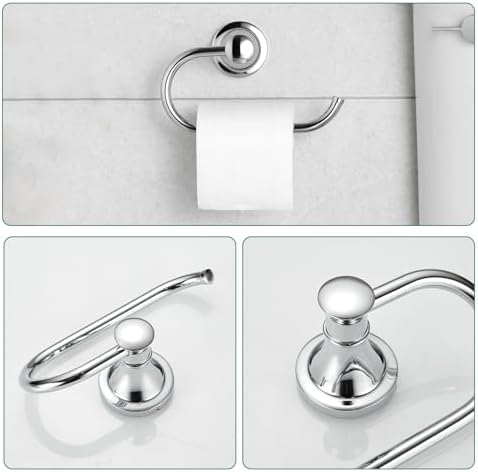 Hoimpro Chrome 4-Piece Bathroom Bath Set, Wall Mount Bathroom Hardware Fixture (Adjustable Towel Bar Rack, Towel Ring Holder, Paper Towel Holder, Double Towel Hook), Bathroom Accessories - Image 5