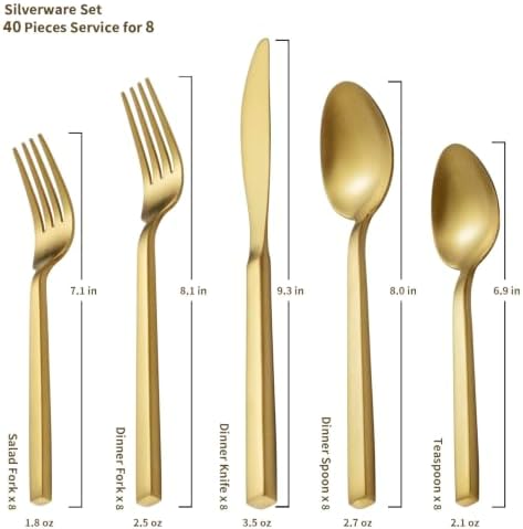 Alata Cube Gold 40-Piece Forged Stainless Steel Matte Flatware Set for 8 - Image 4