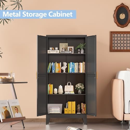 Black Kitchen Pantry Cabinets, 48" Metal Storage Cabinet for Office - Image 4