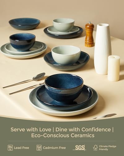 Pokini Stoneware Dinnerware Sets for 8, 24pcs Plates and Bowls Sets Dishes - Image 7