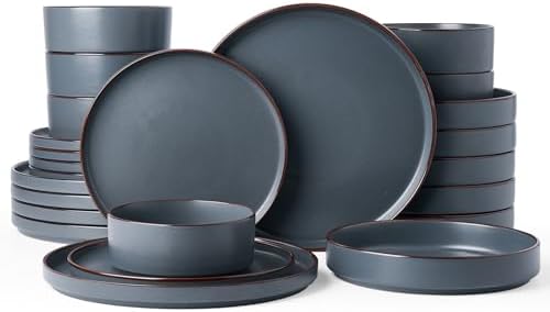 Famiware Nebula Ridge 24-Piece Dinnerware Set with Pasta Bowls, Charcoal by Famiware